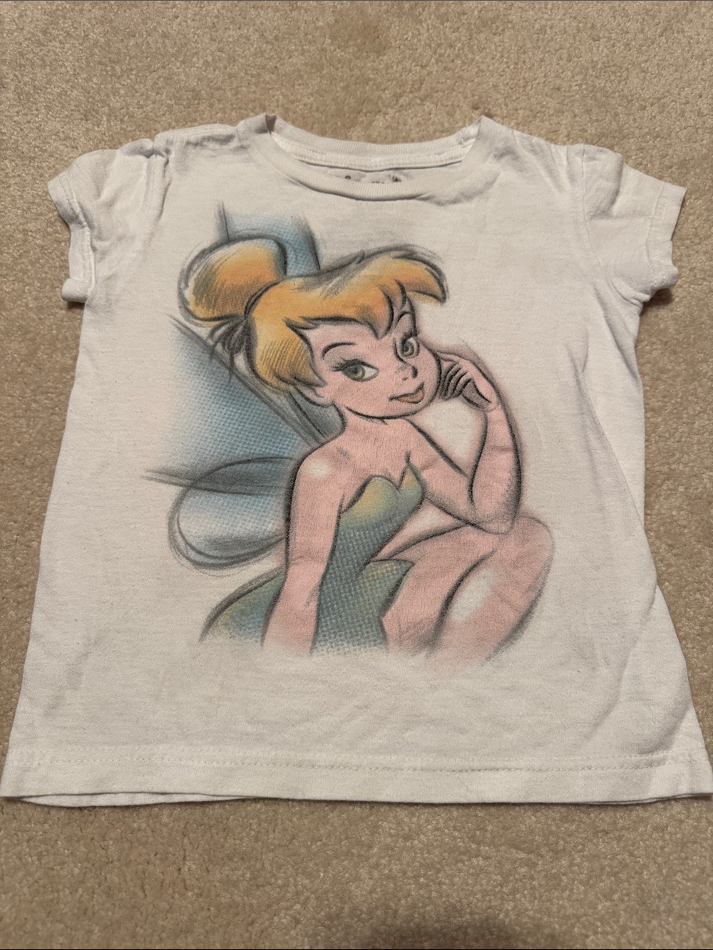 Disney White Tinker Bell Graphic Tee with Yellow & Green Accents